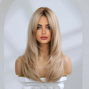 Mabel-DWY Premium Quality Synthetic Lace <b>Wig</b> Long Straight Dirty <b>Blonde</b> Side Bangs Transparent Lace Model Number Synthetic <b>Wig</b> - Product Image 2