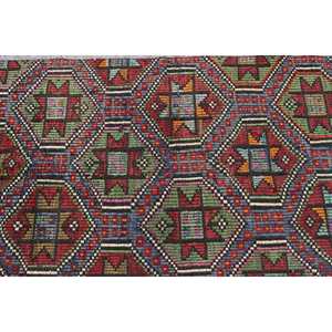Tapis Kilim vintage 2,9x5,4 pi (88x164 cm), tapis turc rouge Ikat - Product Image 5