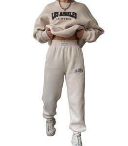 ชุดเซ็ต 2 ชิ้น เสื้อแขนยาวและกางเกงขายาว ผ้าฟลีซหนานุ่ม ระบายอากาศได้ดี ผลิตจากผ้าฝ้าย 100% สำหรับผู้หญิงไซส์พลัส สไตล์สตรีทแวร์ สีพื้น - Product Image 1