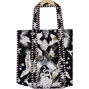 Bolso de mano grande informal de microfibra de color sólido para mujer India cosido a mano hombro acolchado bordado Floral cierre abierto negro - Product Image 5