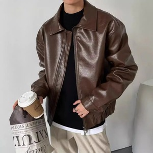 Elegant Vintage Motorcycle Pu Leather <b>Jacket</b> for <b>Men</b> Trendy Style Cropped Leather <b>Jacket</b> Casual Loose Fit Fall <b>Winter</b> <b>Jacket</b> - Product Image 1