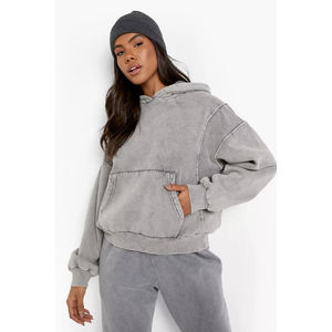 Full Customize High Quality Vintage Drop Shoulder Pullover Cotton Women Sun Faded Anti-pillingbreathablehodies for woman - Product Image 6