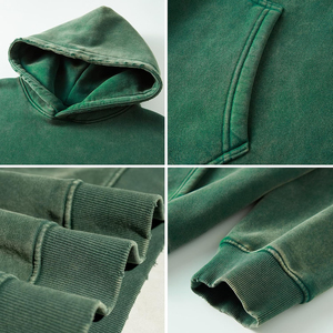 Nuevo diseño de lavado de piedra de ácido verde Sudadera con capucha 100% algodón lavado de alta calidad sudaderas con capucha desgastadas hombres Casual Vintage transpirable - Product Image 2