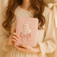 LABON Coffret cadeau carnet lapin rose avec nœud brodé Gomme à stylo journal mignon Autocollants Washi Tape dans boîte cadeau