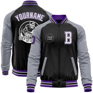 Custom Black <b>Purple</b>-Gray Bomber <b>Varsity</b> Letterman Two Tone Zipper <b>Jacket</b> Windbreaker Streetwear Vintage Men's <b>Varsity</b> <b>Jacket</b> - Product Image 1