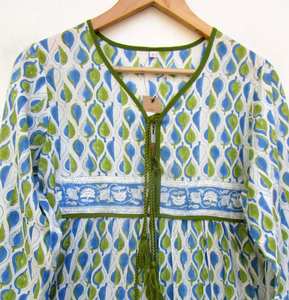 Summer Boho Mini <b>Dress</b> Set New Sexy Hand Block Printed Cotton Deep Maxi Length Unique Button Waist Decoration Natural Waistline - Product Image 5