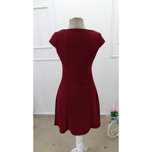 Robe courte en crêpe importé à manches courtes et col carré pour femme, 33582 - Product Image 6