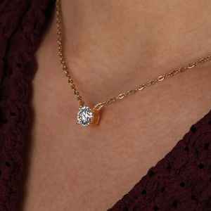 Colgante de laboratorio de diamante cultivado en laboratorio redondo Certificado de Oro de 14 quilates, colgante para declaración de mujer, regalo de aniversario para ella. - Product Image 5