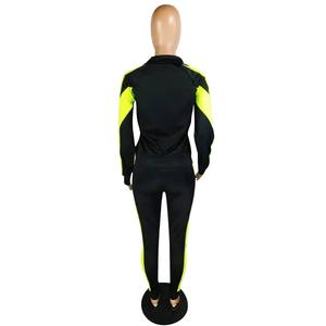 Mujeres deporte Fitness Invierno 2 piezas bloque de Color sólido 100% conjunto de chándal de algodón negro a juego chándal chaqueta Jogger traje - Product Image 2