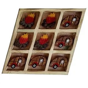 Sıcak özelleştirme ahşap Tic Toe oyunu ile yangın ve araba şekilli XOXO profesyonel bulmaca oyunu arkadaşlar aile zaman Pend masa oyunu
