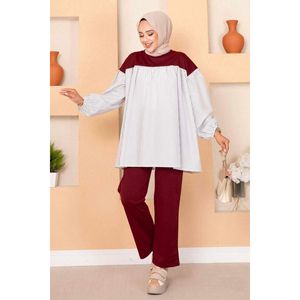 Costume 2 Pièces Manches Ballon Poche Détaillée Bordeaux - Product Image 3