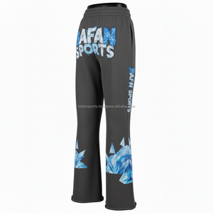 Pantalon évasé pour femme 280 GSM, tissu en coton doux et polyester, couleur gris bleu, logo personnalisé, transfert thermique, pantalon évasé élégant pour femme - Product Image 5