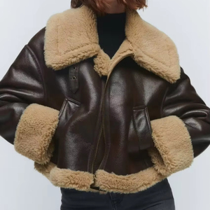 Chaqueta de Cuero Estilo Holgado para Mujer, Chaqueta Corta de Motociclista Retro con Bolsillos Grandes, Chaquetas de Cuero de Moda para Mujer, Servicio OEM - Product Image 1