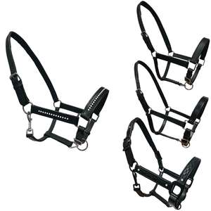 Cheval en cuir véritable Licol Halter Compétition équestre Équitation Noir Marron - Product Image 1