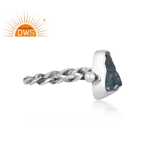 Best Selling Oxidized Sterling Silver Natural Apatite Gemstone Stackable <b>Ring</b> for Certified Bezel Setting Wedding Gift for Women - Product Image 3