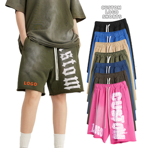 Shorts décontractés pour hommes personnalisés en polyester/coton peigné 220g |   Shorts de sport vintage effet délavé avec impression 3D en relief - Product Image 2