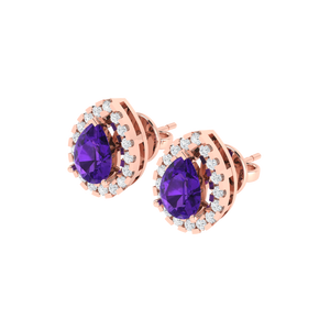 Pendientes de Botón Finos de Plata de Ley Chapados en Oro Blanco con Gema de Amatista en Corte Pera de 8.0 mm de Ancho y 2.5 g de Peso - Product Image 3