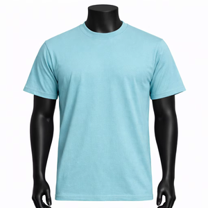เสื้อยืดลำลองสีฟ้าอ่อนสำหรับผู้ชาย คอกลม แขนสั้น ผ้าฝ้าย 100% ทรงโอเวอร์ไซส์ สีพื้น ระบายอากาศได้ดี ผ้าถักน้ำหนัก 150 กรัม - Product Image 1