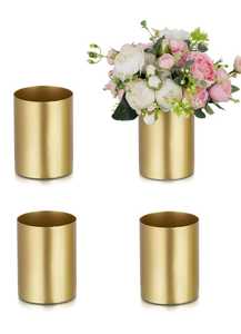 Florero de metal dorado con forma cilíndrica elegante, perfecto para decoración de mesa, decoración de eventos y acabado Premium para el hogar - Product Image 3