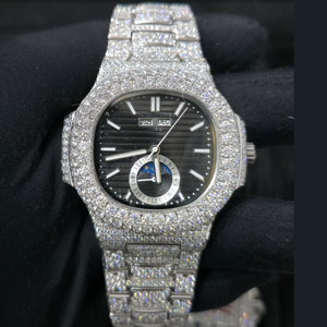 นาฬิกาข้อมืออัตโนมัติสุดหรูสำหรับผู้ชาย Ritzin สไตล์ฮิปฮอป ประดับเพชรทรงกลมบนตัวเรือนชุบทองคำขาว ของขวัญวันครบรอบ - Product Image 1