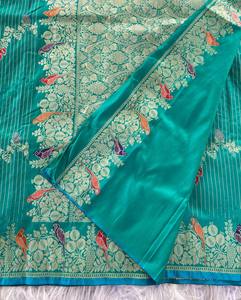 New Designer Traditional Benarasi Mushro <b>Satin</b> Silk Sarees Zari Weaving <b>Blouse</b> Teal Color Jacquard Trending Collection for - Product Image 2