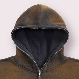 Slim Fit à la mode hommes fermeture éclair sweats à capuche en gros lavé à l'acide 100% coton français éponge pleine fermeture éclair sweats à capuche élégant Streetwear - Product Image 3
