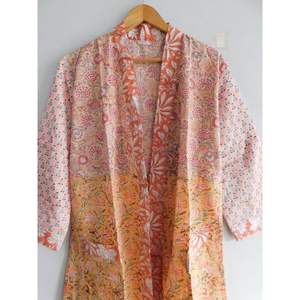 Albornoz Kimono de algodón 100% hecho a mano con estampado Floral para Bodas de primavera y verano, vestido de Bikini para novia, ropa de dormir para mujer - Product Image 3