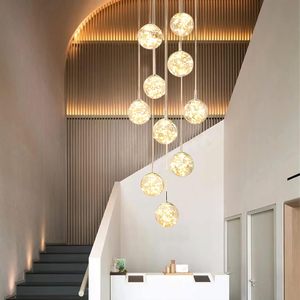 Offre exclusive: Lustre moderne d'escalier boule de verre LED à 10 lumières, pendentif haut plafond réglable, 50W, 16 "W x 79" H, jaune - Product Image 1