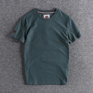 Nuevo verano americano Retro hombres moda Jersey Top 100% algodón lavado cuello redondo Color sólido manga corta Casual deporte Tops - Product Image 4