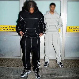 Baggy jogging personnalisé pour hommes Dtg impression passepoil survêtement Y2K rue rétro lettre impression à capuche pantalon de survêtement ensemble deux pièces - Product Image 3