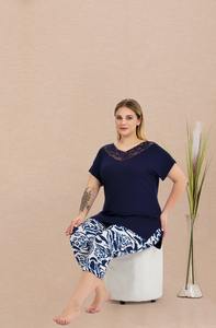 Conjunto de Pantalones Capri de Viscosa para Mujer Talla Grande, Estampado Floral, Manga Corta, Transpirable, Ropa de Dormir para el Hogar - Product Image 4