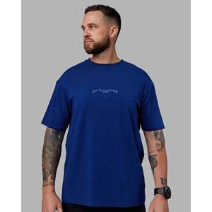 T-shirt en coton surdimensionné teinté en pièce de qualité supérieure - Bleu nuit et bleu clair - Product Image 4
