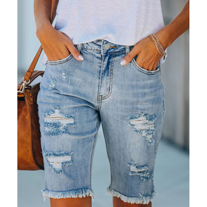 Short en jean d'été décontracté pour femmes, ourlet brut lavé de haute qualité, tissu déchiré, style sexy, OEM personnalisé, vente en gros - Product Image 1