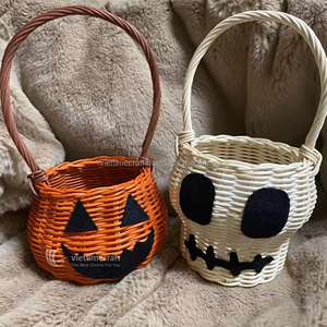 Halloween Vintage Woven <b>Basket</b> Collection Eco-Friendly Wicker Jack-o'-lantern Ghost Trick-or-Treat Pails Kitchen <b>Wardrobe</b> - Product Image 5