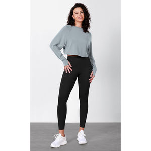 OEM femmes léger surdimensionné Crop Sweatshirts Offre Spéciale à capuche à manches longues Capuche couleur unie Street Wear tricoté Crop Top - Product Image 2