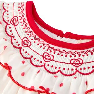 Combinaison pour filles à pois respirante en polyester/coton, col à volants mignon, manches courtes, douce et confortable, tenue d'été pour bébé, logo personnalisé - Product Image 3