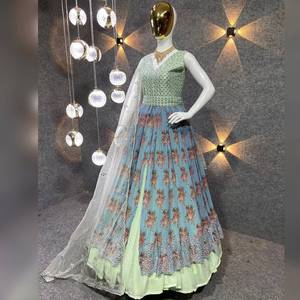 Nuevo diseñador de ropa de boda, ropa de fiesta Lehenga Choli con bordado de secuencia de trabajo para mujeres, vestido de 3 piezas listo para usar - Product Image 1