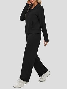 Conjunto Deportivo Informal de Dos Piezas para Mujer, Corte Regular, Color Sólido, Secado Rápido y Transpirable, Ropa de Viaje - Product Image 3