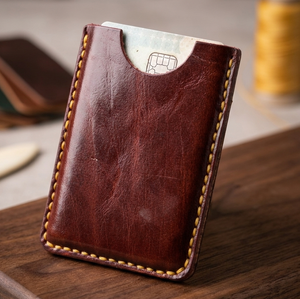 Vintage Genuine Leather Minimalist <b>ID</b> Card <b>Holder</b> Slim Card Sleeve Credit Card Wallet Front Pocket Case for Office Gift - Product Image 2