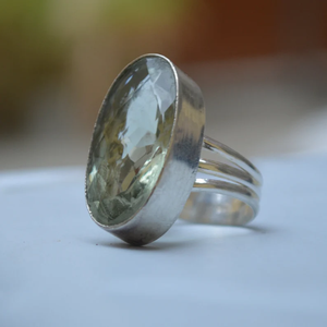 แหวนเงินสเตอร์ลิงขนาดใหญ่ตัดเป็นรูปไข่925อัญมณี Prasiolite ประดับอัญมณีสีเขียวธรรมชาติของขวัญ - Product Image 3