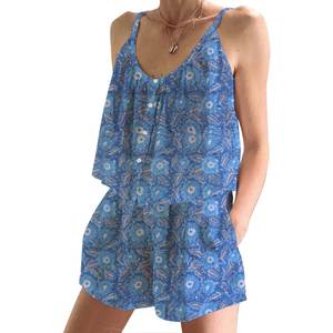 Ensemble de pyjama en coton respirant pour femmes, motif floral estival, à bretelles fines, ajusté, pour le printemps/été - Product Image 1