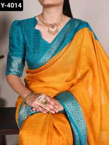 Dernier mariage indien et festival fonction porter Tussar Chex Saree avec tissage travail bordure chemisier pièces pour femmes porter Saree - Product Image 6