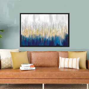 Lienzo Elegante con Impresión Dorada y Líneas Doradas Modernas para Decoración Chic, 1 Pieza: Marco Negro - Product Image 1