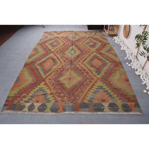 Tapis traditionnel en laine vert rouge 6x10ft Vintage turc grande surface Patchwork motif pour salon décor couloir support en Latex - Product Image 4