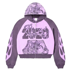 Sudadera Premium de Estilo Urbano con Estampado Personalizado, Bordado Desgastado y Pedrería, Sudadera Extra Grande Lavada OEM - Product Image 1