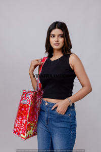 Bolso de mano de estilo bohemio con asa de hombro a rayas reversible con estampado de bloques de algodón hecho a mano indio, perfecto para las próximas vacaciones en la playa - Product Image 6