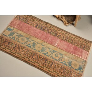 Alfombra turca Vintage de 2,5x4,1 pies, marrón, azul, tejido plano, patrón de retazos de lana para sala de estar, decoraciones de pasillo, respaldo de látex - Product Image 4