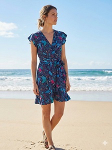 Elegante Vestido de Oficina de Rayón con Cuello en V, Manga Corta, Estampado Sólido en Colores Caramelo, Ecológico, Natural, Corte en A, Colección de Diseñador, Tejido - Product Image 2