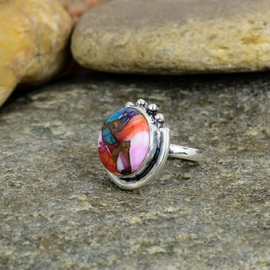 Bague Dahlia Turquoise Rose Bijoux de Taille Personnalisée en Argent Sterling avec Oyster Épineuse Kingman Turquoise Perfect Christmas - Product Image 2