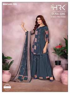 Elegante Kurti Plazzo y Dupatta de Seda Romana con Estampado y Trabajo a Mano, Compra en Línea en India al Precio Más Bajo - Product Image 6